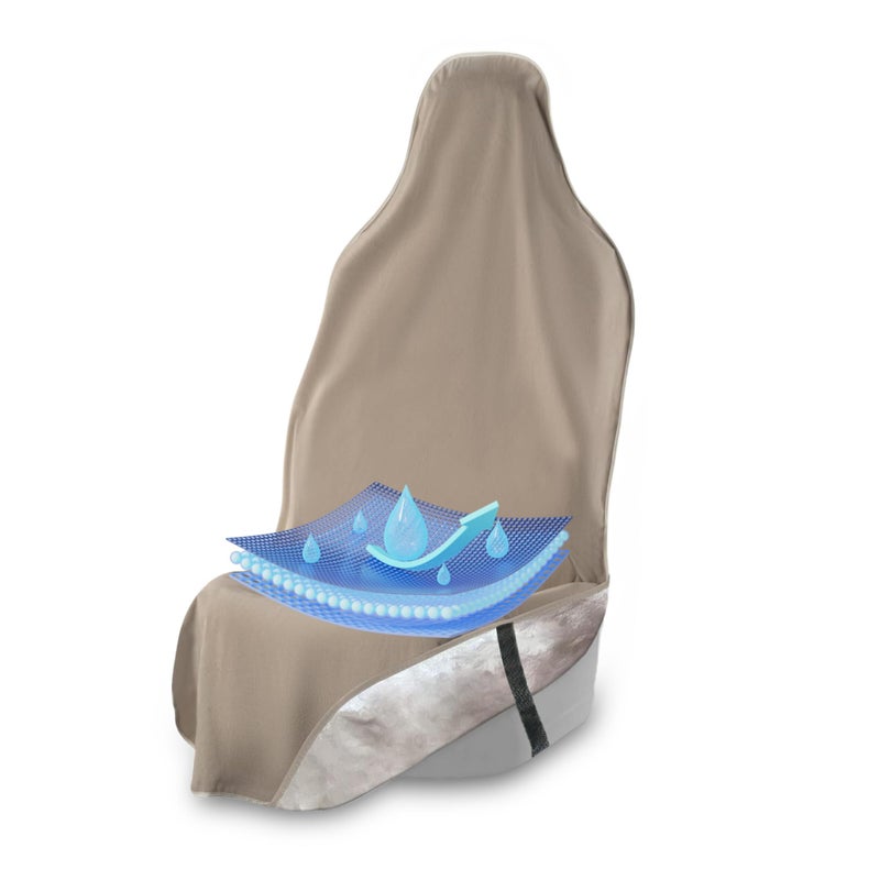 Waterproof SeatShield EliteSport Front Seat Cover, Universal Fit Waterproof, Sweatproof, Odor-Resistant, and Machine Washable Car Seat Protector with Non-Slip Underlayer for Pet, Travel, and Outdoor Adventure, Tan - Image 1